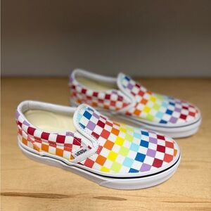 Vans Kids Checkerboard Slip-On Sneakers - Rainbow on White